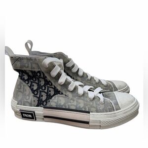Dior Gray and White B23 Monogram High-Top Oblique Technical Canvas Sneakers
